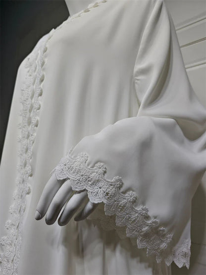 Saviig White Lace Abaya Dubai Luxury 2024 Muslim Kaftan Dress Islamic Robe