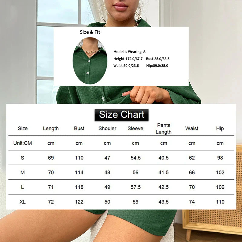 Saviig Women's Cotton Linen Sleepwear Set