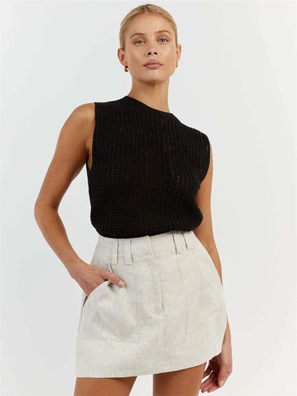 Saviig Knit Hollow Out Tank Top: Sexy Sleeveless High Street Fashion Vest