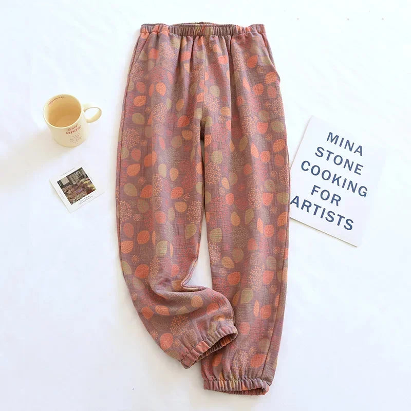 Saviig Cotton Crepe Leaf Print Pajama Pants
