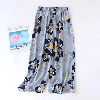 Saviig Summer Viscose Wide Leg Pajama Cropped Pants Plus Size