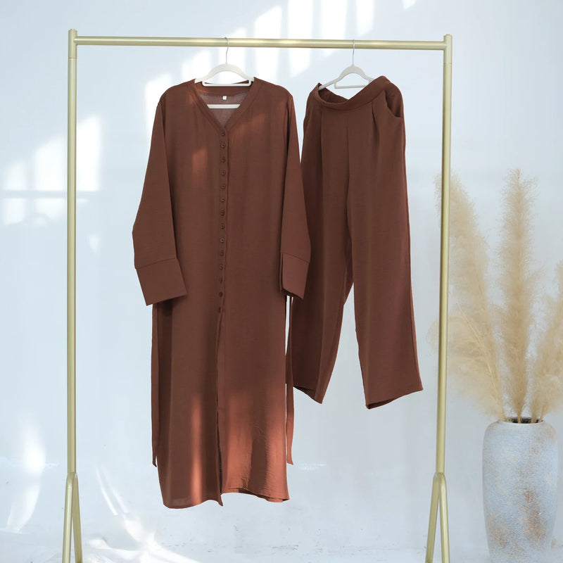 Saviig 2-Piece Hijabi Set: Kimono Abaya with Pants - Ramadan Collection