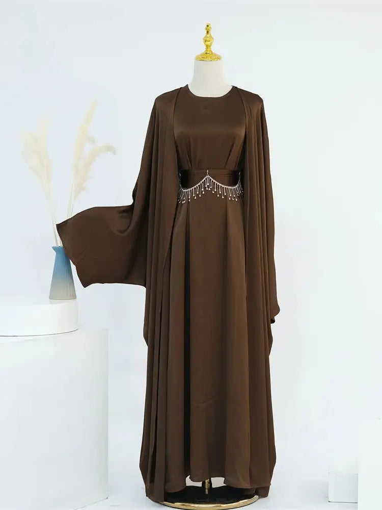 Saviig Ramadan Satin Abaya Dubai Set - Muslim Prayer Clothes Caftan Robe Femmes