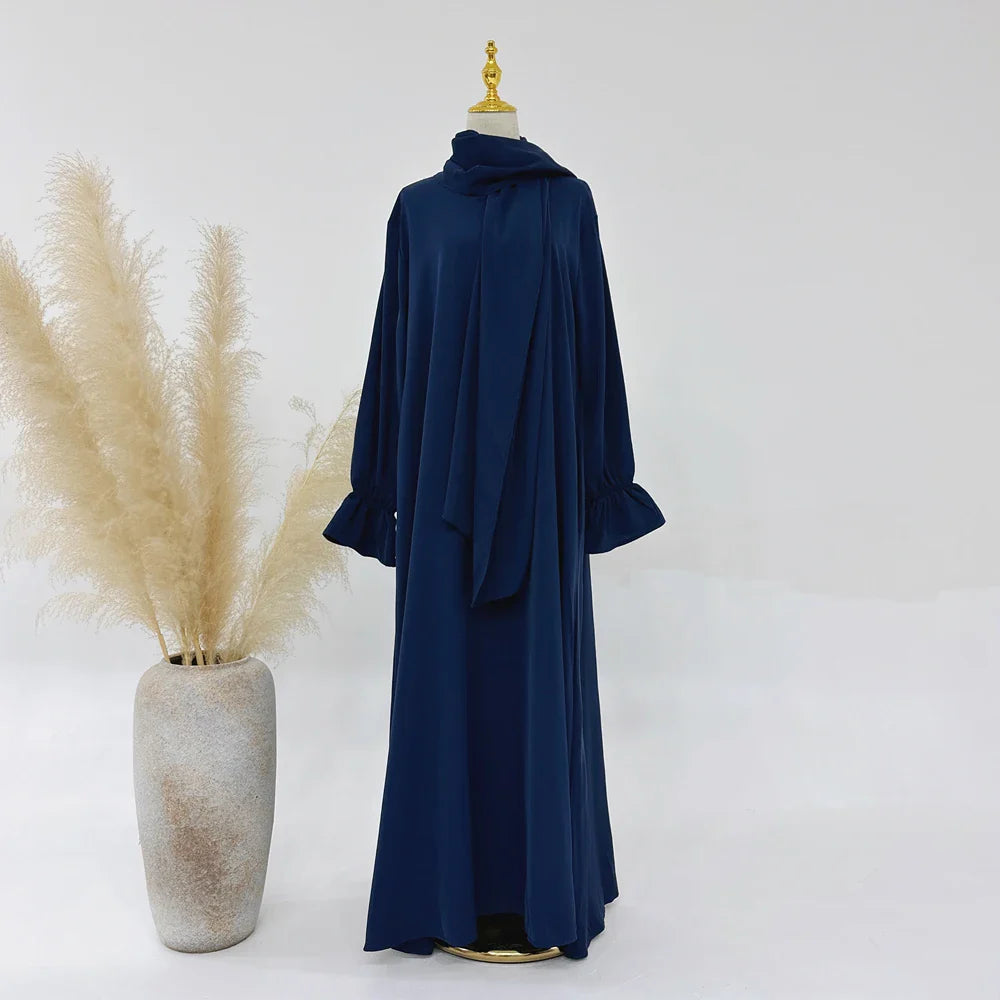 Saviig One Piece Zipper Front Jilbab with Integrated Hijab, Modest Abaya for Women