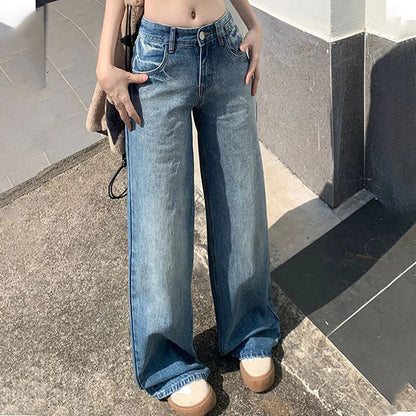 Saviig Vintage Blue Wide Leg High Waist Jeans - All-Match Baggy Denim Trousers