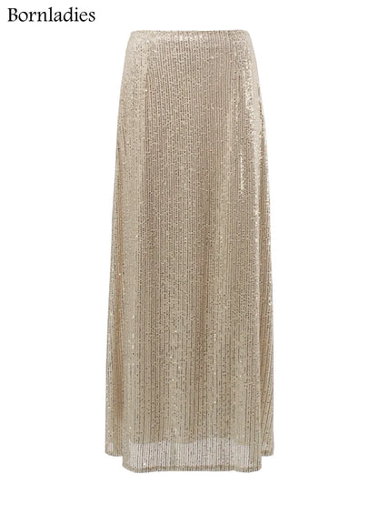 Saviig Silk Sequins Drop Waist Long Skirt - Elegant Streetwear Fashion