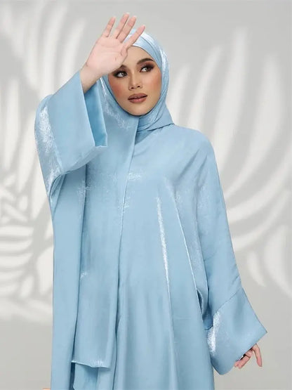 Saviig Ramadan Eid Satin Abaya Dubai Kimar Muslim Kaftan Dress