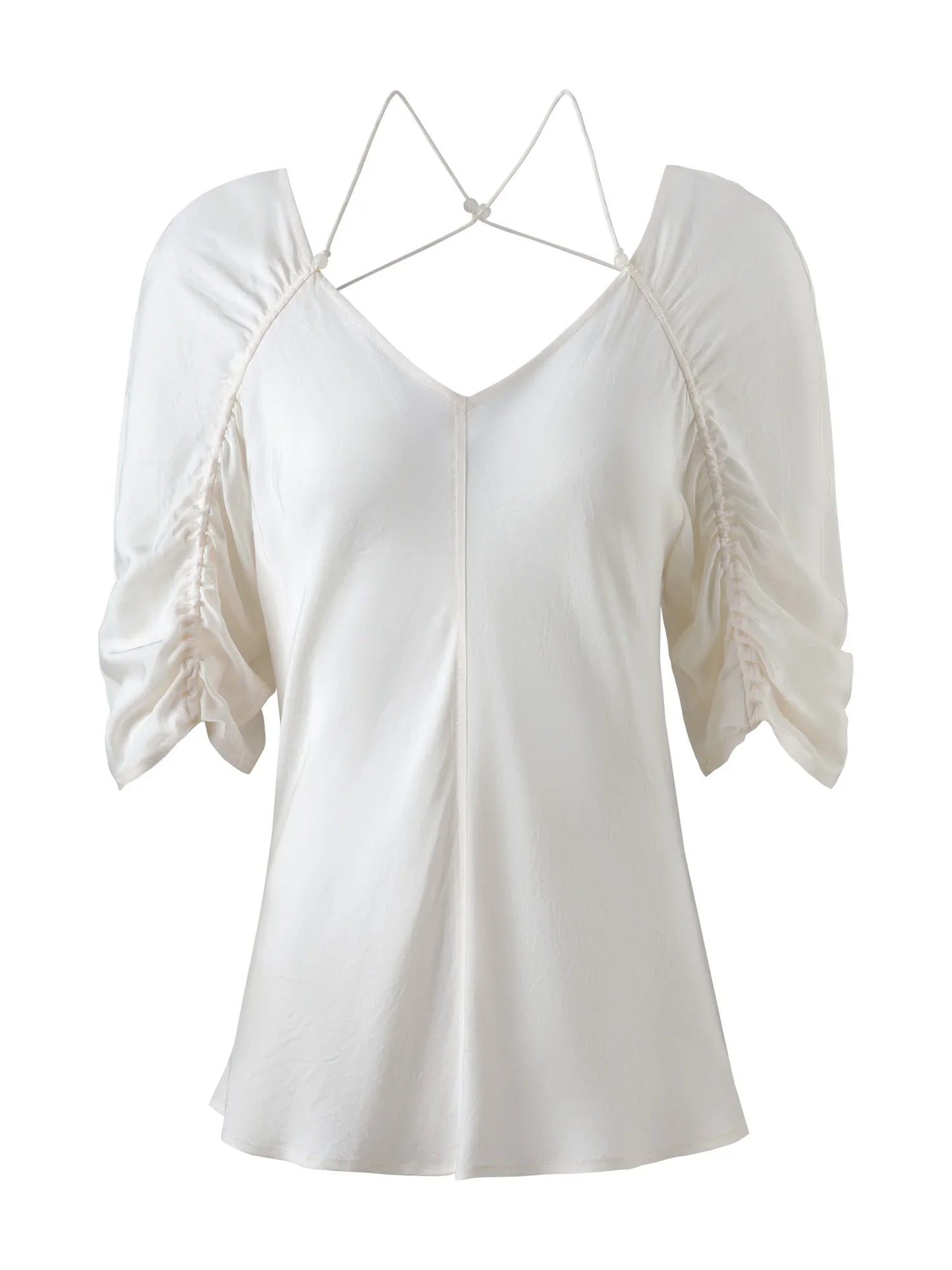 Saviig Pleated White Acetate Shirt Female Summer 2025 Collection