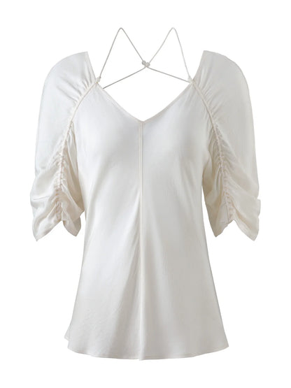 Saviig Pleated White Acetate Shirt Female Summer 2025 Collection