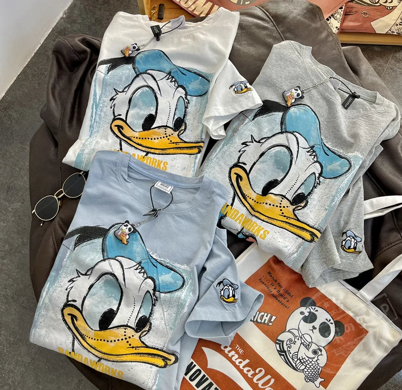 Saviig Women's Donald Duck Trendy T-Shirt: Casual Loose Fit Short Sleeve Top