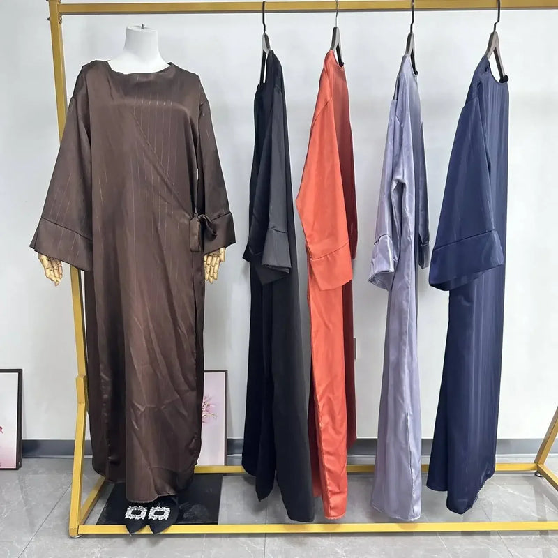 Saviig Satin Side Wrap Abaya Ramadan Robe for Muslim Women