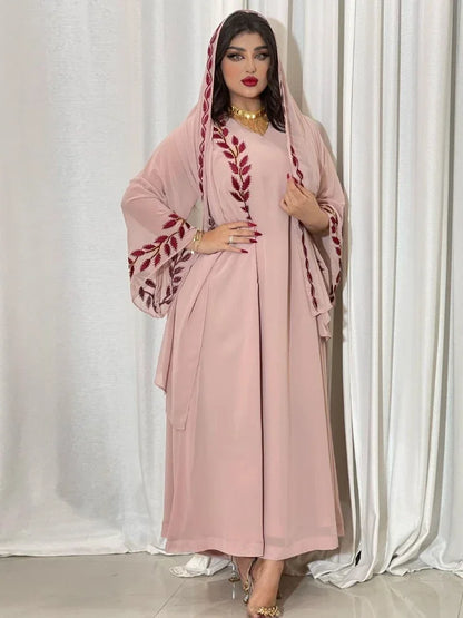 Saviig Embroidered V-Neck Ankle-Length Floral Kaftan for Elegant Muslim Women