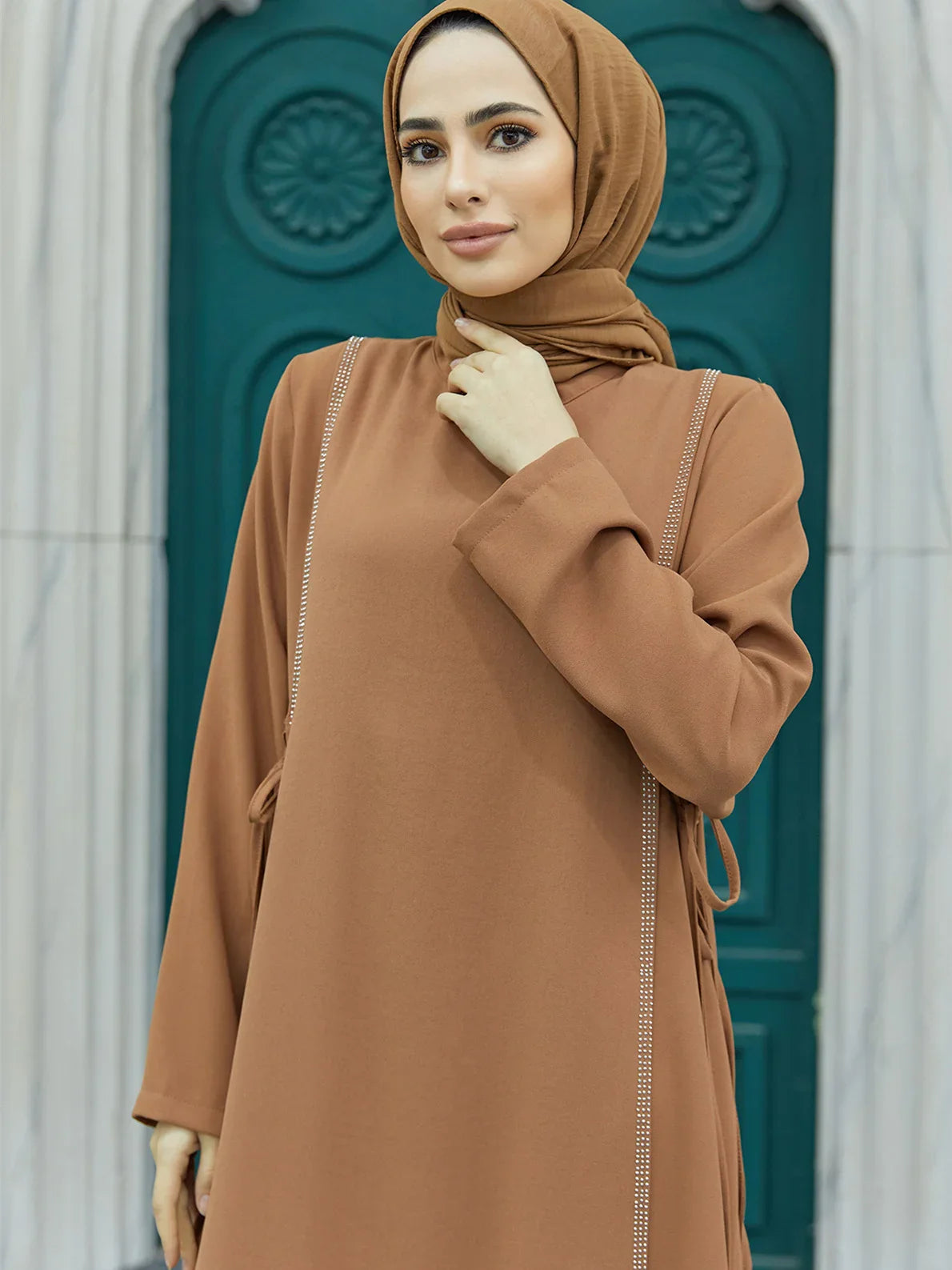 Saviig Diamond Abaya Caftan Elegant Long Sleeve Party Dress