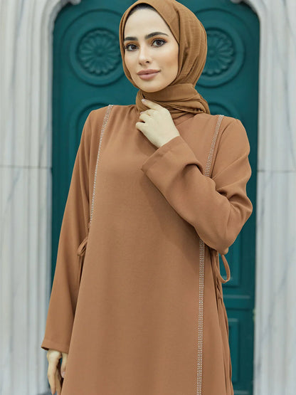 Saviig Diamond Abaya Caftan Elegant Long Sleeve Party Dress