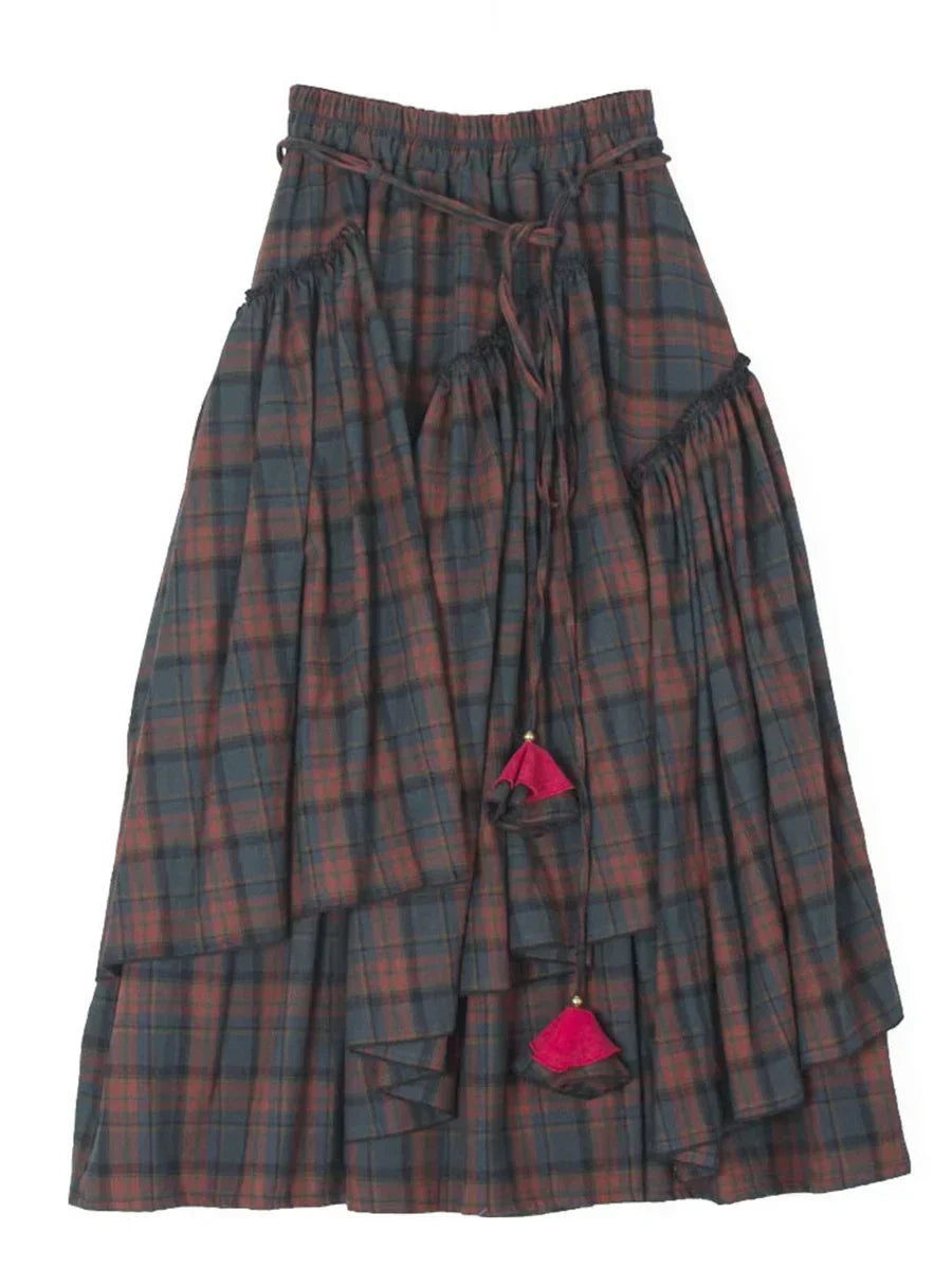 Saviig Lace Irregular Hem Medieval Skirt, High Waist Pleated, Heavy Cotton
