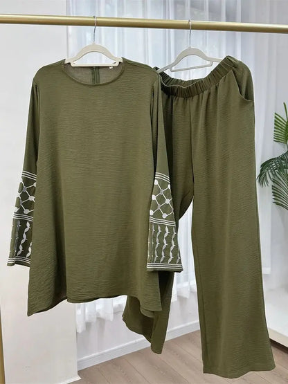 Saviig Eid Abaya Set Tops Pants Modest Muslim Sets for Women