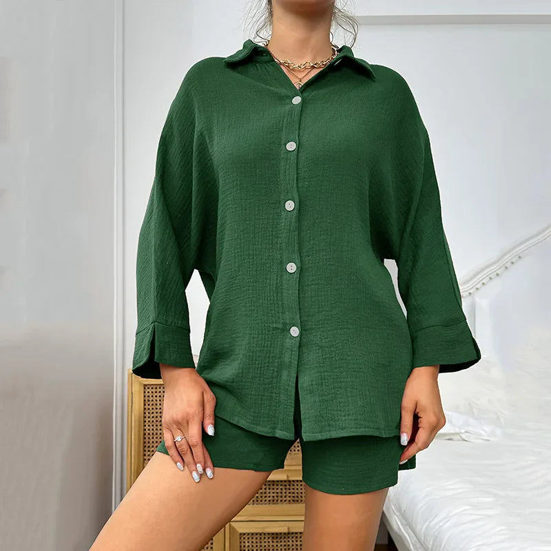 Saviig Women's Cotton Linen Sleepwear Set