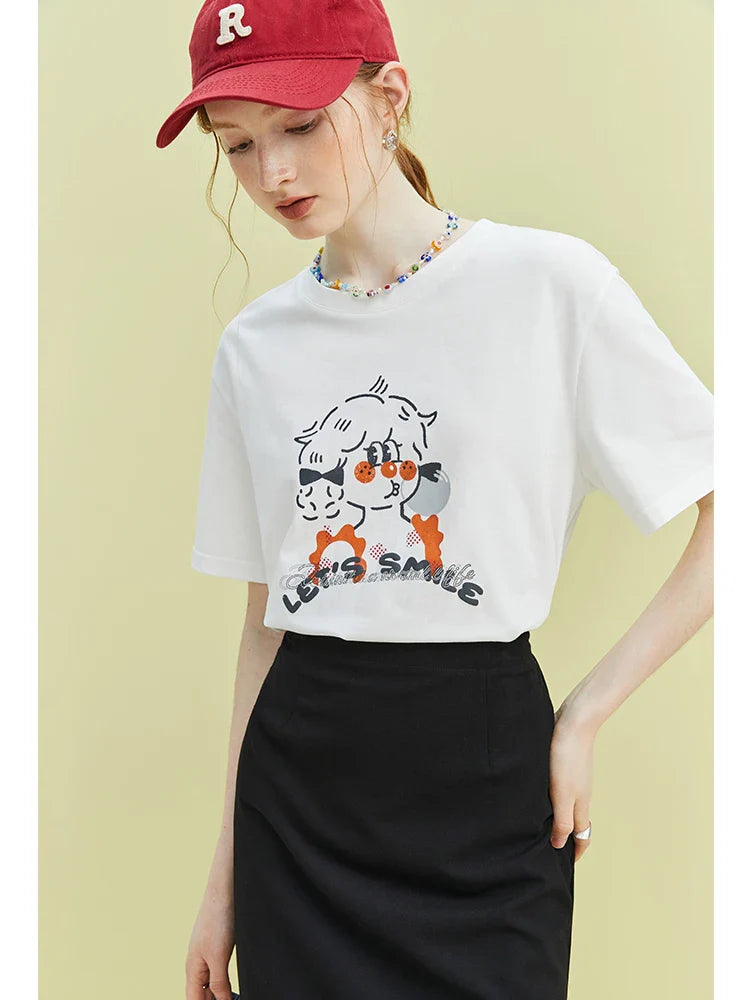 Saviig American Retro Loose Cotton Printed Short-sleeve T-shirt Women Summer Casual Tops