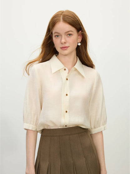 Saviig 2025 Summer Asymmetric Pleated Shirt for Women