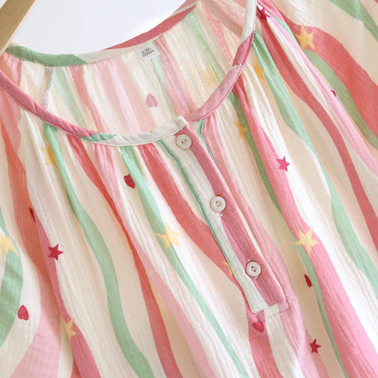 Saviig Cotton Crepe Sleep Skirt Set - Striped Summer Dress for Women