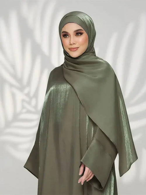 Saviig Ramadan Eid Satin Abaya Dubai Kimar Muslim Kaftan Dress