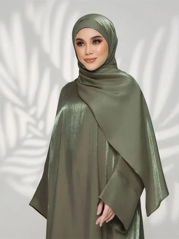 Saviig Ramadan Eid Satin Abaya Dubai Kimar Muslim Kaftan Dress