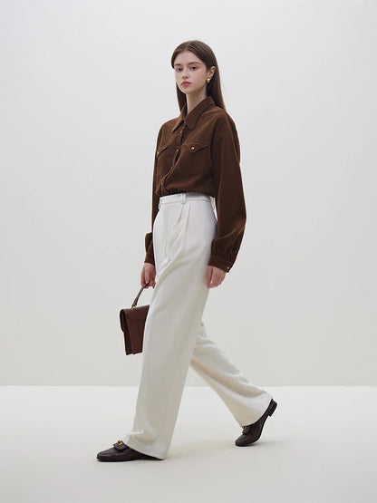 Saviig Corduroy Shirt: French Art Design Solid Long Sleeve Women's Shirt