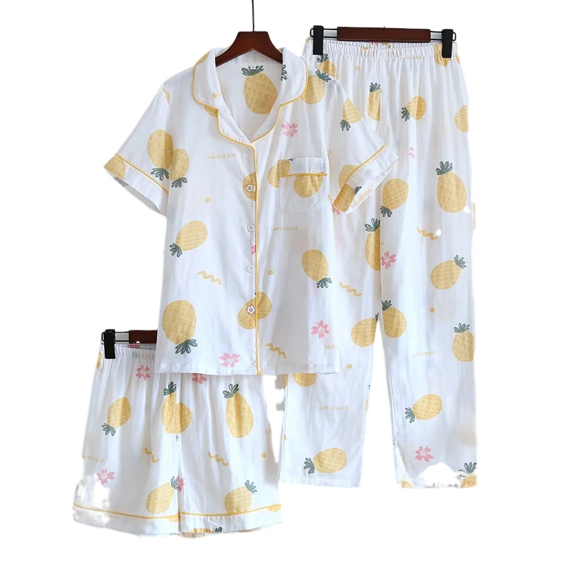 Saviig Women's Flowers Print Pajama Set in Pink & White, 3pcs - Summer Sleepwear