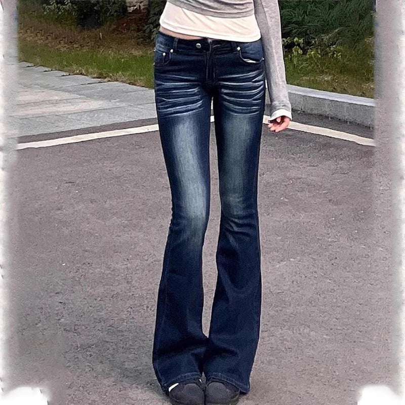 Saviig Vintage Deep Blue Low Rise Bell-Bottom Jeans