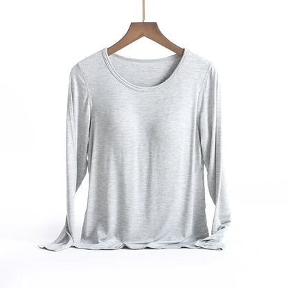 Saviig Long-Sleeved Pajamas with Integrated Bra, Spring/Autumn Women's Home Base Innerwear