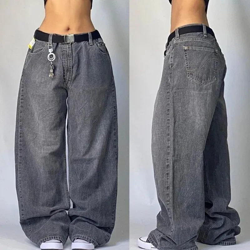 Saviig Black Letter Print Baggy Jeans: High Waist Gothic Wide Leg Trousers