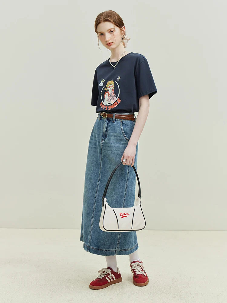 Saviig American Retro Loose Cotton Printed Short-sleeve T-shirt Women Summer Casual Tops