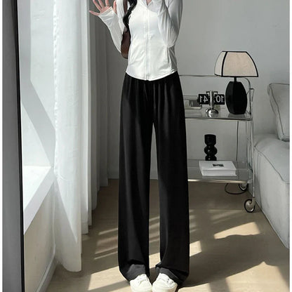 Saviig 2025 Women's Ice Silk Wide Leg Pants - High Waist Casual Sporty Summer Trousers