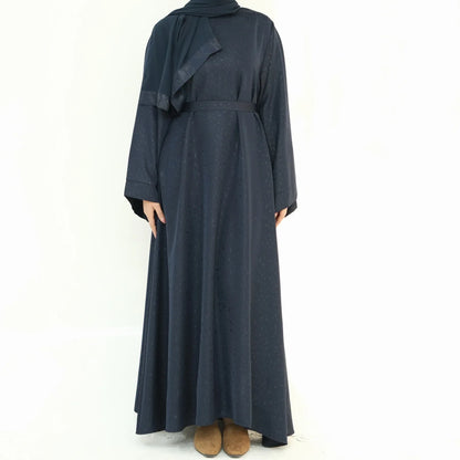 Saviig 3D Jacquard Muslim Abaya Dress for Women, O Neck Wide Sleeves
