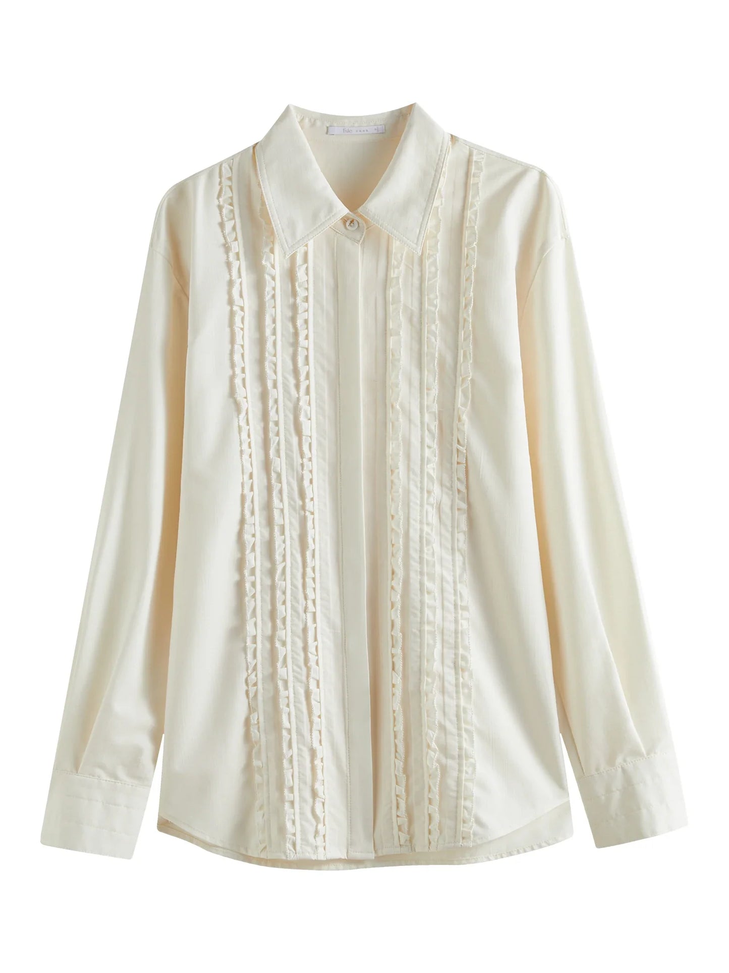 Saviig Beige Ruffle Drop Sleeve Office Blouse - 2024 Winter New