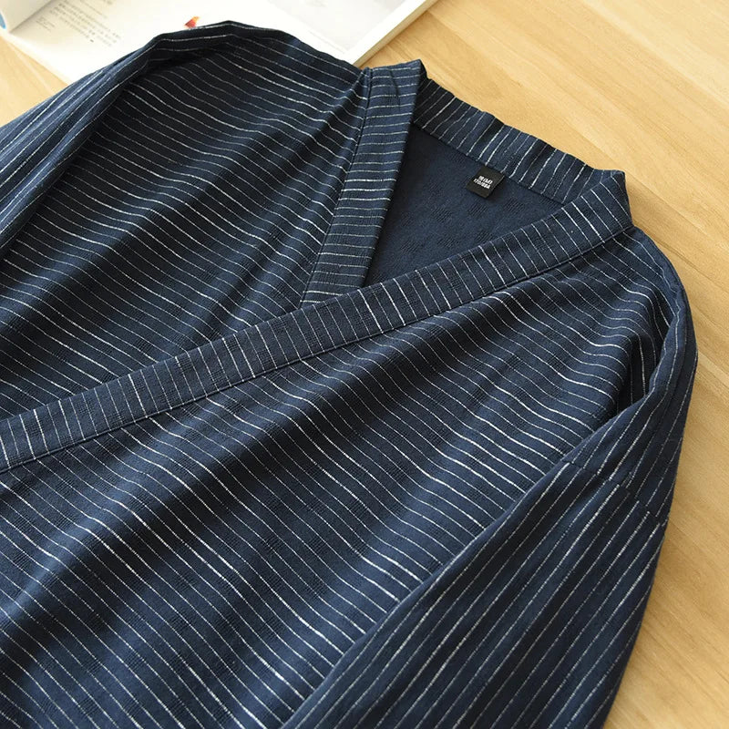 Saviig Men's Cotton Striped Kimono Bathrobe Set - Spring & Summer Collection
