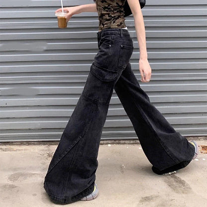 Saviig Flare Cargo Jeans Women High Street Denim Y2K Slimming Trousers