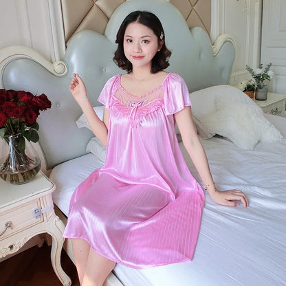 Saviig Ice Silk Nightgown: Short Sleeve Sexy Sleepwear & Lounge Pyjama