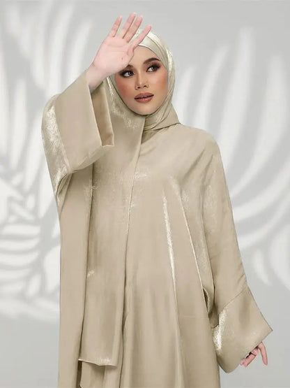 Saviig Ramadan Eid Satin Abaya Dubai Kimar Muslim Kaftan Dress
