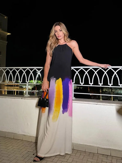 Saviig Printed Halter Dress: Sleeveless Backless Summer Fashion for Women