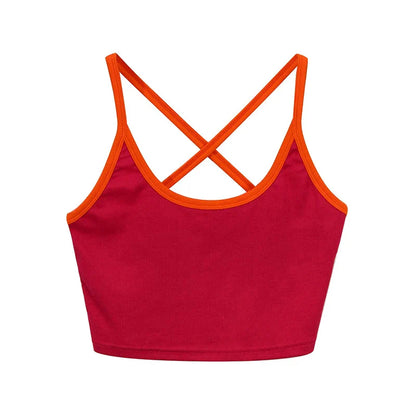 Saviig Back Cross Patchwork Cropped Tops - Women's Cotton Stretchy Summer Aesthetic Code