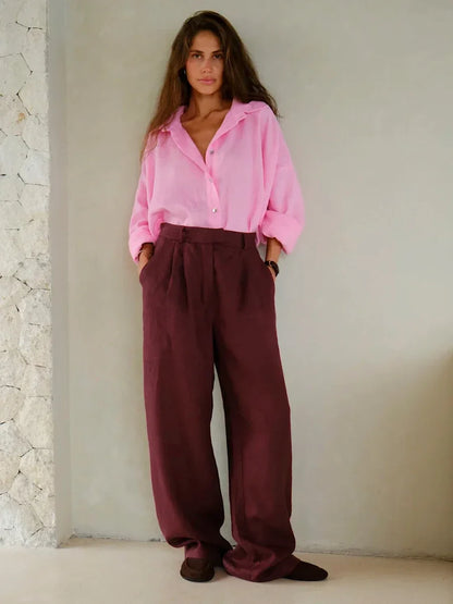 Saviig Straight Leg High Waist Pants for Stylish Office Look