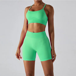 Saviig Seamless Ribbed Yoga Set: Crop Tank & High Waist Shorts Fitness Outfit
