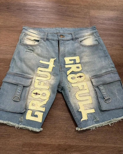 Saviig Vintage Skull Print Baggy Denim Shorts Women Gothic Hip Hop Oversized Shorts