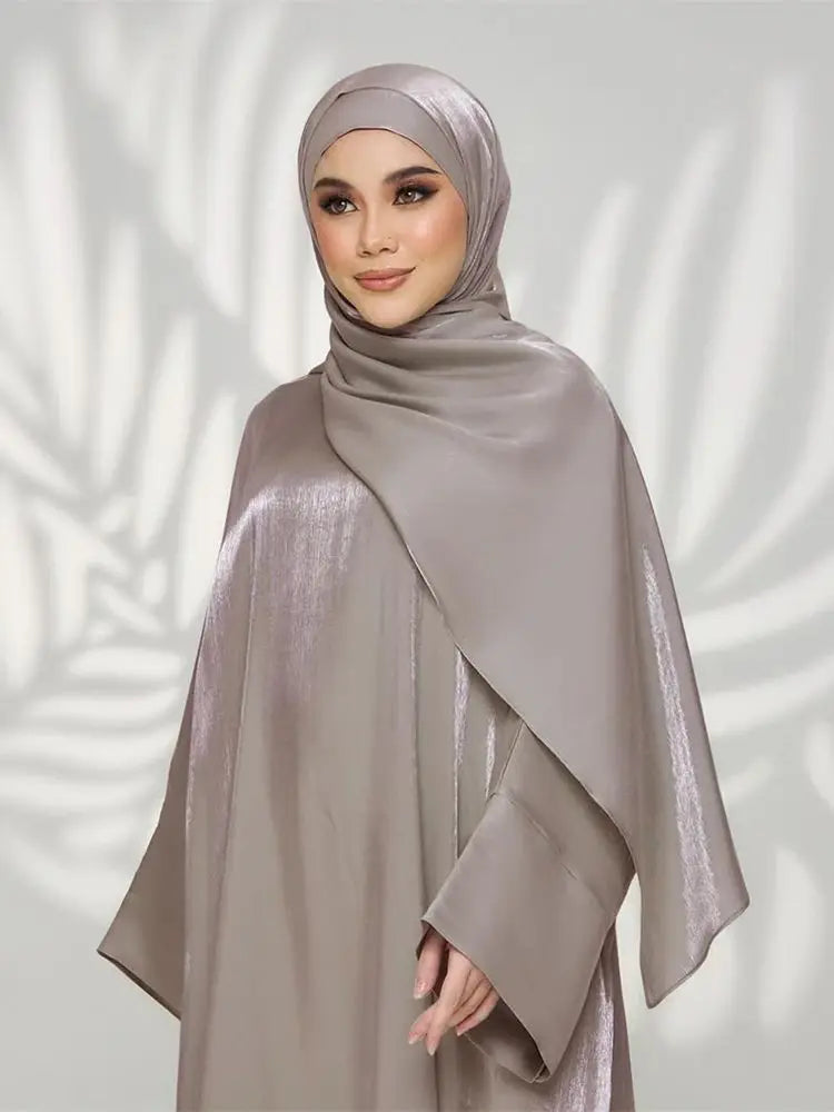 Saviig Ramadan Eid Satin Abaya Dubai Kimar Muslim Kaftan Dress