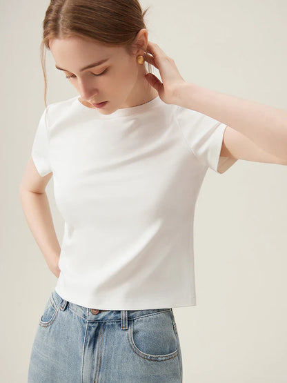 Saviig White Slim Short-sleeve T-shirt: All-match Spring Summer Top
