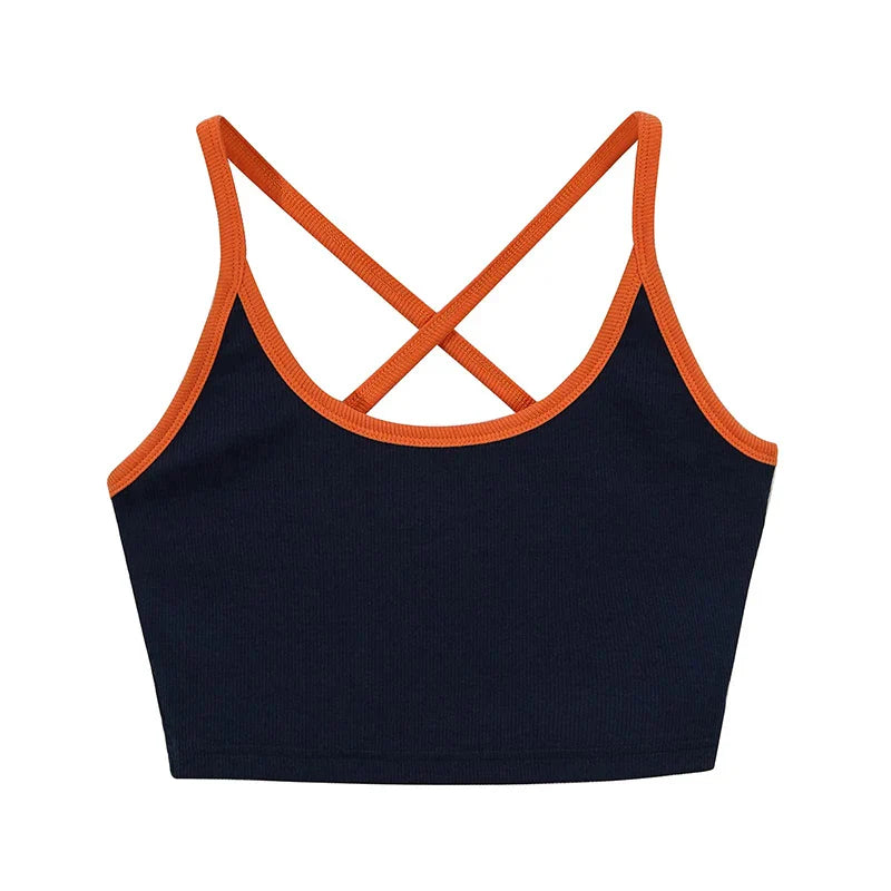Saviig Back Cross Patchwork Cropped Tops - Women's Cotton Stretchy Summer Aesthetic Code