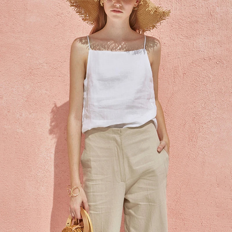 Saviig Sleeveless Cotton Linen Tank Top for Women