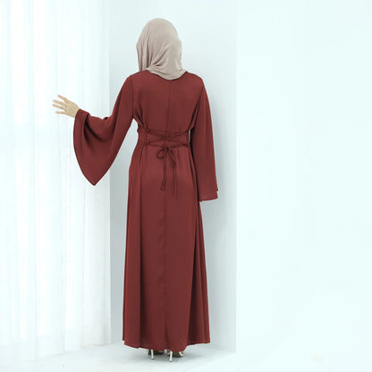 Saviig Flared Sleeve Lace-Up Abaya Dress for Elegant Muslim Women