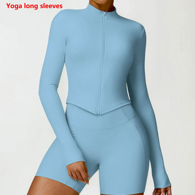 Saviig Zipper Jacket Women's Slim Fit Gym Crop Top Fitness Sweatshirt